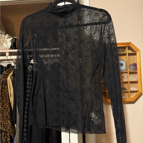 Marine Serre Tops - Marine Serre Black Sheer Lace Top